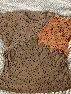 Made in France Mystery Designer Cotton Short Sleeve Mesh Distressed Tan Top Sm